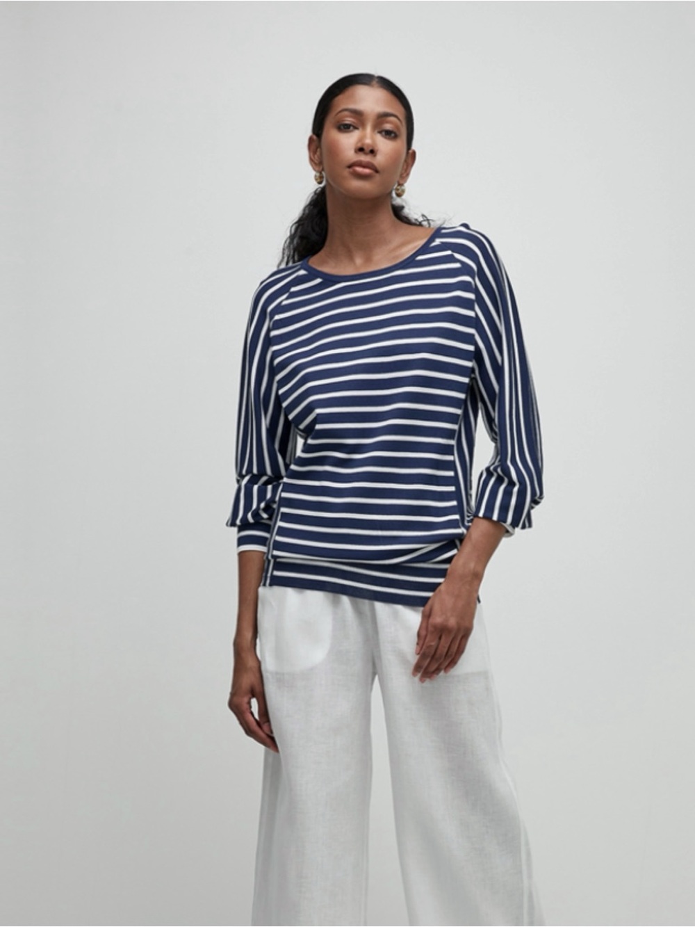 Uchuu Montreal Navy & White Stripe Knit Long Sleeve Top Size S/M